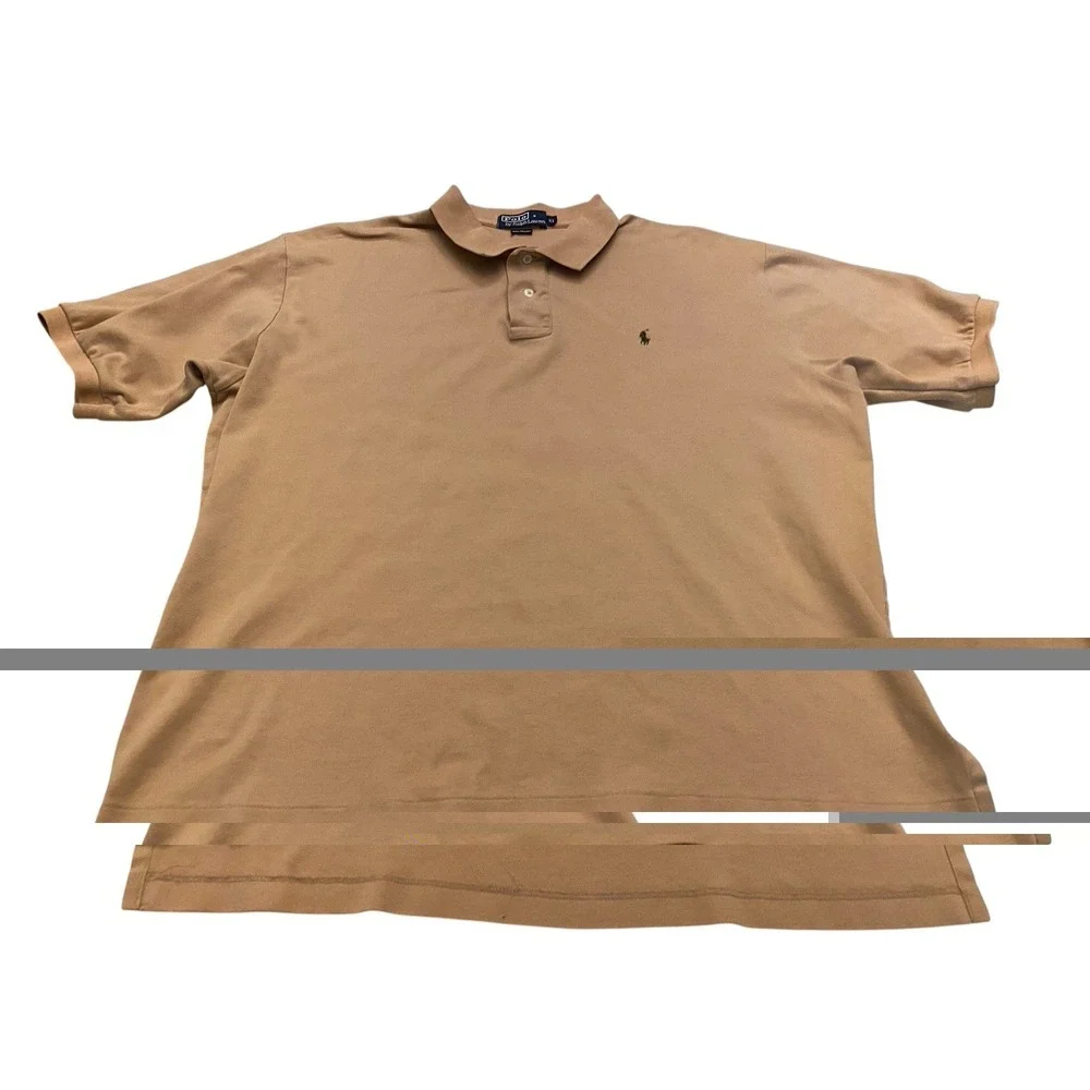 ⁠Vintage Polo Ralph Lauren Shirt Mens XL Beige Tan Short Sleeve Polo Cotton Logo
